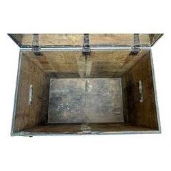 Early 20th century oak blanket chest, of rectangular form with iron strap hinges and surface-mounted drop handles, the interior fitted with iron lid stays, on bracket feet