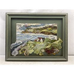 Pam Hoyle (Yorkshire Contemporary): Robin Hood's Bay, mixed media fabric collage signed 51cm x 70cm