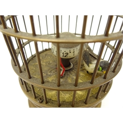  Brass bird cage novelty mechanical clock with moving feather bird and flower patterned interior  