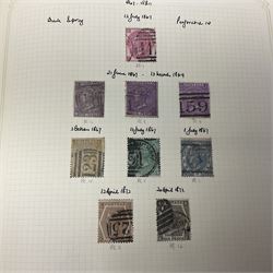 Mostly Great British Queen Victoria and later stamps, including penny black with red MX cancel, 1840 two pence blue with red MX cancel, imperf penny red with black MX cancel, perf penny reds, various Queen Victoria surface printed issues, King Edward VII two shillings sixpence and five shillings, King George V seahorses with values to ten shillings, King George VI with ten shilling dark blue used, Queen Elizabeth II pre and post decimal etc, housed in 'The Simplex Blank Album'