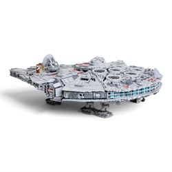 Three Lepin Star Wnrs built models, comprising Red Five X-Wing Starfighter no. 05039, Millennium Falcon no. 05132 and Super Star Destroyer no. 05028