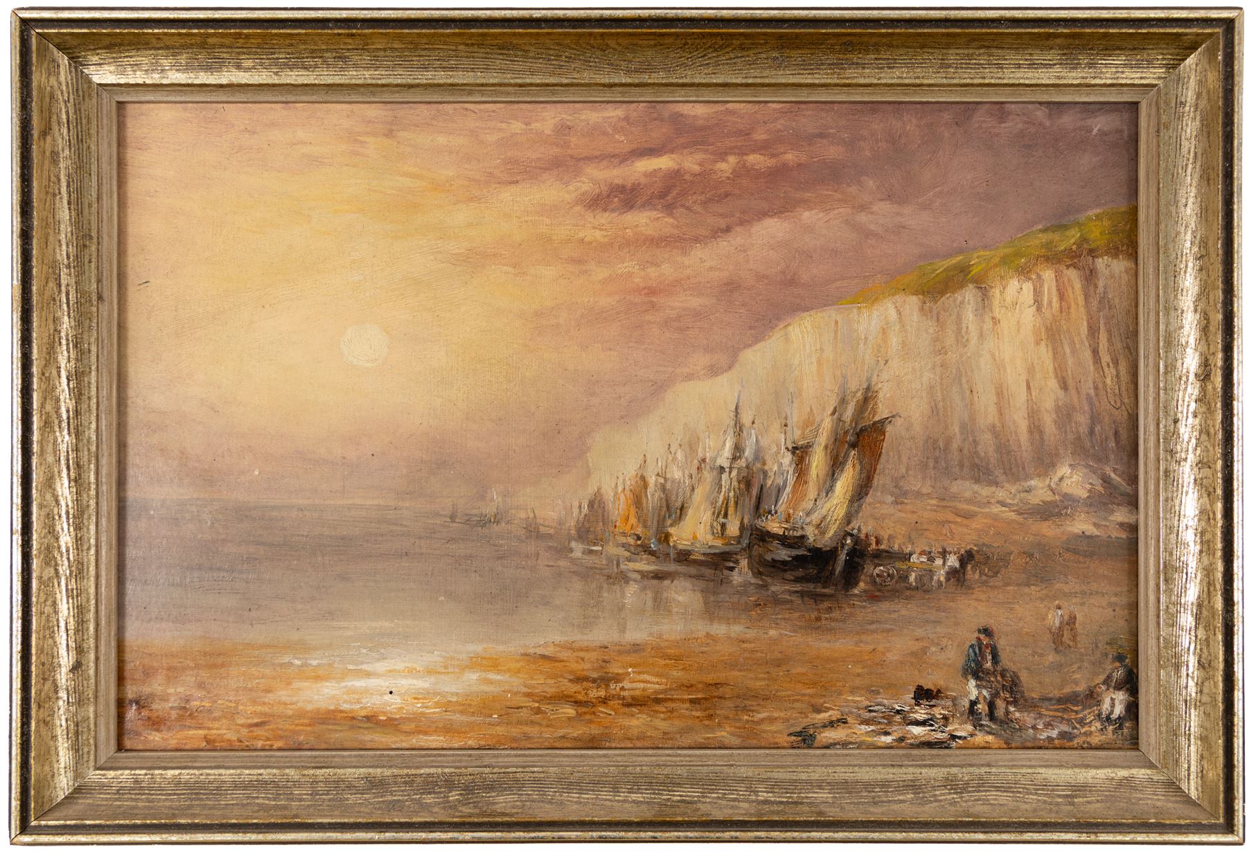 Manner of William Edward Webb (British 1862-1903): Headland and Bay at Sunset - Possibly Flamborough Head, oil on board, indistinct remains of signature l.l. 19cm x 30cm
