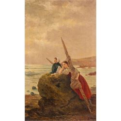 Robert Jobling (Staithes Group 1841-1923): 'Waiting for the Boats', oil on canvas signed 74cm x 44cm