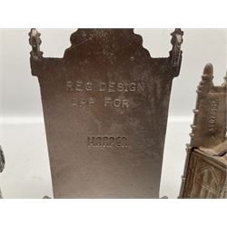 Four cast-iron money banks - 'Bear On Hind Legs bank' c1906 H16cm; 'ERII English Throne Bank' 1953 H21cm; both made by John Harper; 'Tally-Ho Bank' c1906 by Chamberlain & Hill H11.5cm; and 'Westminster Abbey Bank' c1908 by Sydenham & McCoustra H16cm (4)