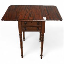 Victorian mahogany Pembroke table, fitted with two drawers, on turned supports