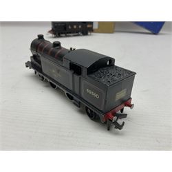 Hornby Dublo - 3-rail - Class N2 0-6-2 locomotive No.9596 in LNER green; and Class N2  0-6-2 tank locomotive No.6917 in LMS black with serif letters; together with a 2-rail Class N2 0-6-2 tank locomotive No.69550; each in unassociated box (3)