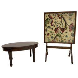 Early 20th century metamorphic fire screen/table and small mahogany coffee table 