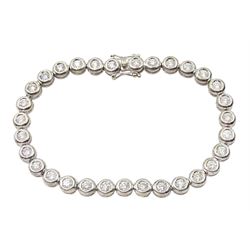18ct white gold diamond bracelet, thirty one round brilliant cut diamonds in a rubover setting, stamped 750, total diamond weight 3.00 carat