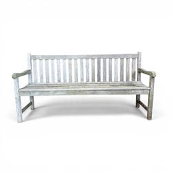 Plantation Teak garden bench, rail back from with slatted seat