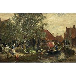 Owen Bowen (Staithes Group 1873-1967): The Canal Side - Volendam, oil on canvas signed and dated '08, 34cm x 52cm