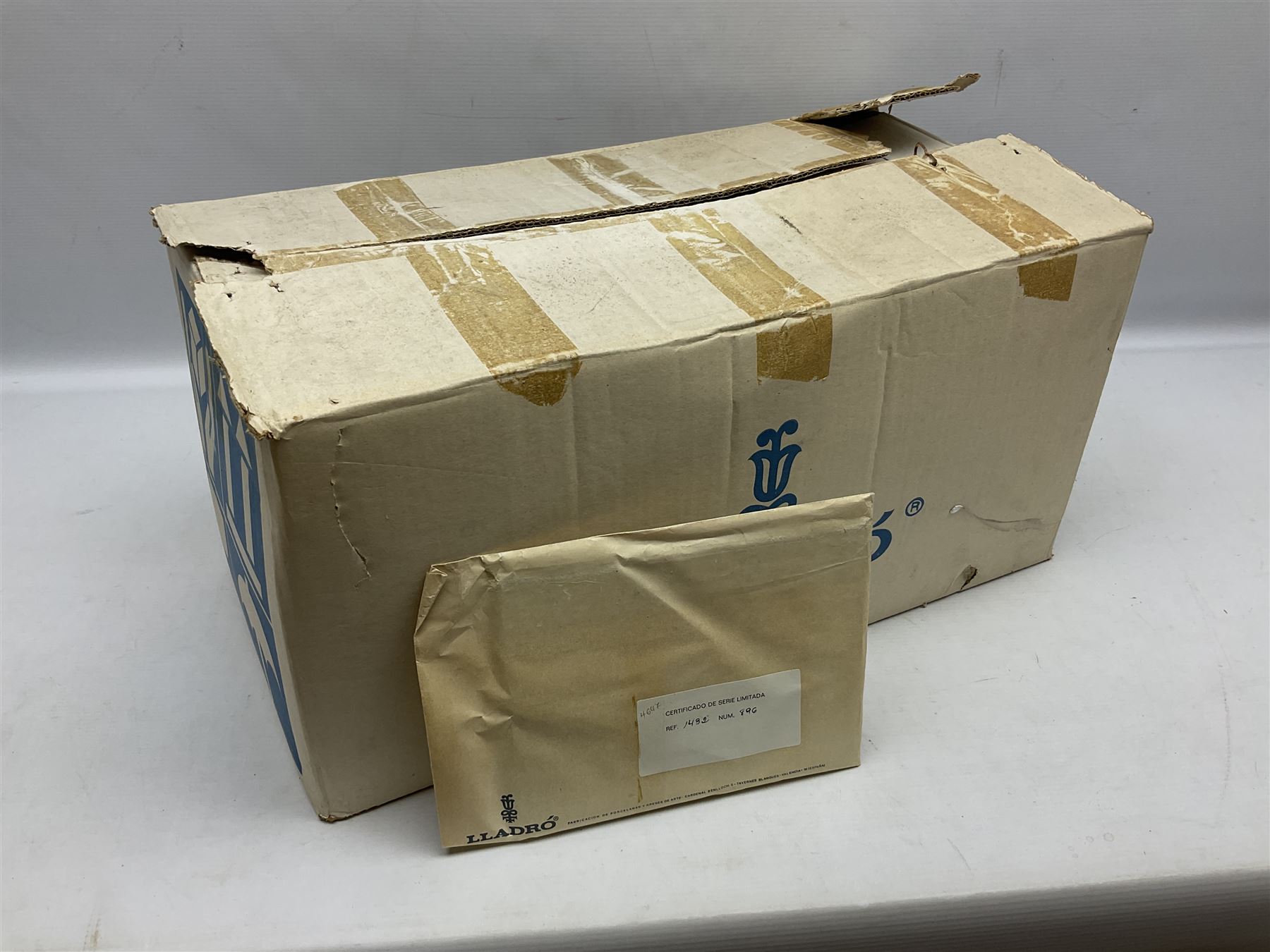 Lladro figure, Columbus, modelled as Christopher Columbus stood by a globe, limited edition 896/1200, no 1432, sculpted by Salvador Furio, with original box, year issued 1982, year retired 1988, H42cm