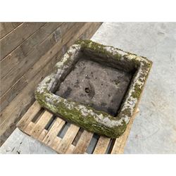 Large 19th century square weathered stone trough 