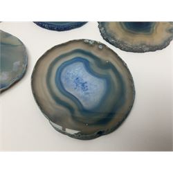 Five blue agate slices, polished with rough edges, H9cm, L7cm