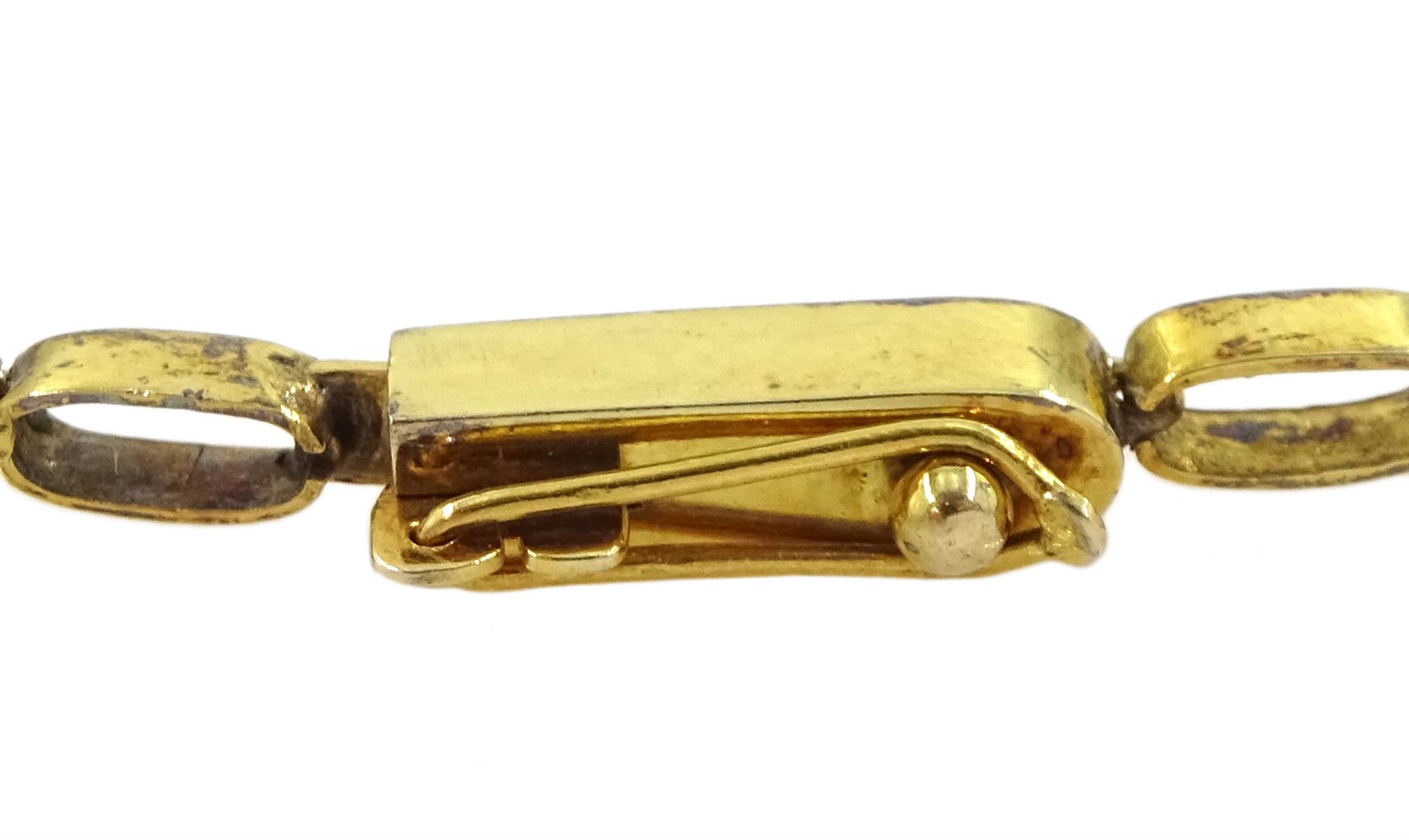 14ct gold oval cut sapphire and round brilliant cut diamond bracelet, stamped 585