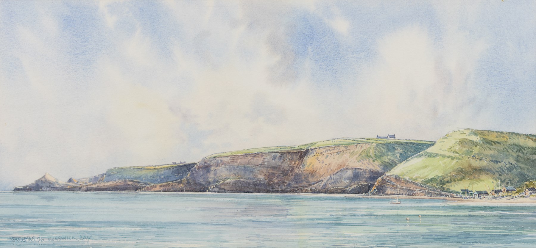 John Freeman (British 1942-): 'Runswick Bay' and 'Staithes', one watercolour signed titled and dated '96 and one limited edition coloured print signed and numbered 8/500 in pencil max 25cm x 38cm (2)