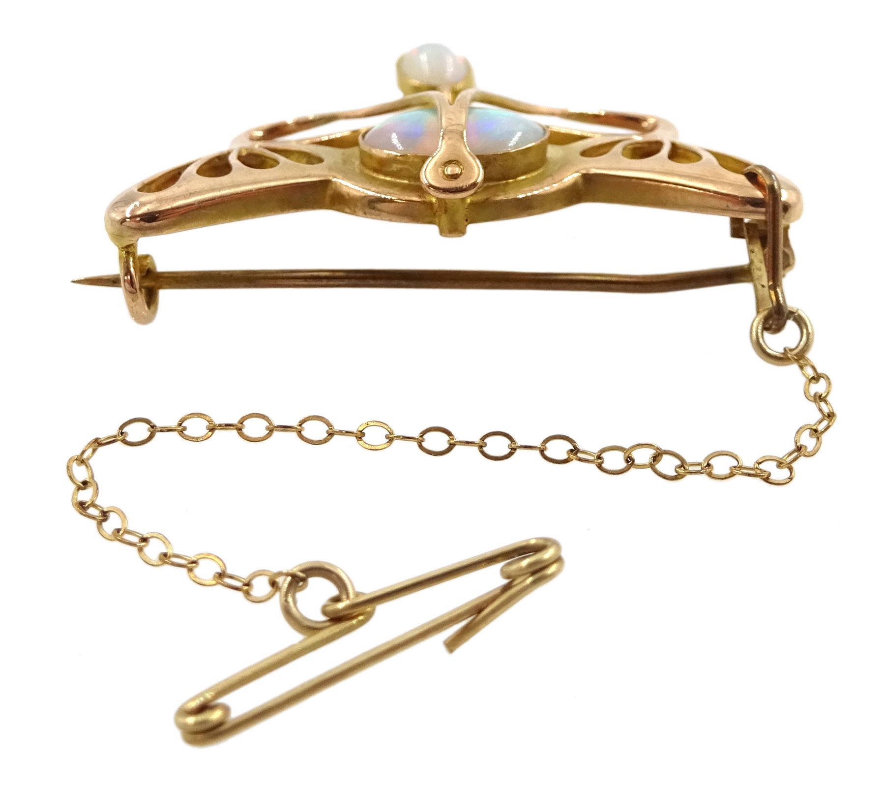 Art Nouveau 9ct gold opal brooch by Barnet Henry Joseph, stamped B.H.J.9ct