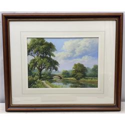 Vincent Selby (British 1919-2004): Cottage Scene, oil on canvas board signed 15cm x 19cm; Thomas Leighton (British 20th century): River and Stone Bridge, pastel unsigned, attributed verso 25cm x 36cm (2)