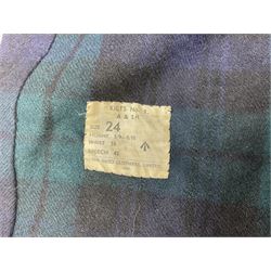 WW2 Army Great Coat and tunic named to Captain Hawkyard of The Argyll & Sutherland Highlanders (Princess Louises) with label dated 1944 from Wm. Anderson & Sons Ltd. Edinburgh and Glasgow; together with two Argyll & Sutherland Highlanders tartan pattern kilts with green rosettes to the front (4)