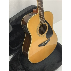  Yamaha model LLX6A acoustic/electric guitar with rosewood back and sides and spruce top, fitted with Yamaha tuner, serial no. QPH150011, L104cm, in hard carrying case. From the collection of the late John Burgess of Beverley who played in the bands Penjants, Wine, Strollers, Revox, Sound Foundation, Pickle Belly Alley, Ragamuffins and Jerryattricks.