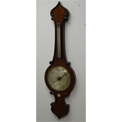  William lV wheel barometer with thermometer, scroll carved onion top rosewood case with silvered dials, inscribed A.C.Cattaneo, Stockton, H100  