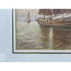 James Billington Coughtrie (British 1837-1920): Hong Kong Ships Heading Out, watercolour signed and dated 1909, 33.5cm x 24cm 