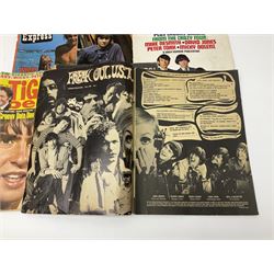 Monkees memorabilia - 'Monkees Monthly' magazine almost complete run from No.1 Feb 67 to No.31 Aug 69 (lacking nos.29 and 32); the cover of No.1 signed by all four members of the group during their 1997 Reunion Tour; quantity of A&BC bubble gum cards; programme for their only UK live performance in 1967 at Empire Pool Wembley; and other related late 1960s music magazines/paperback book