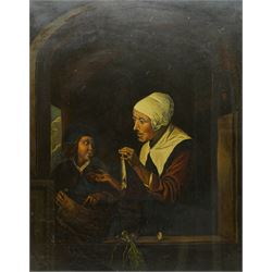 Dutch School (20th century): Dutch Grandmother Offering a Herring, oil on canvas unsigned ...