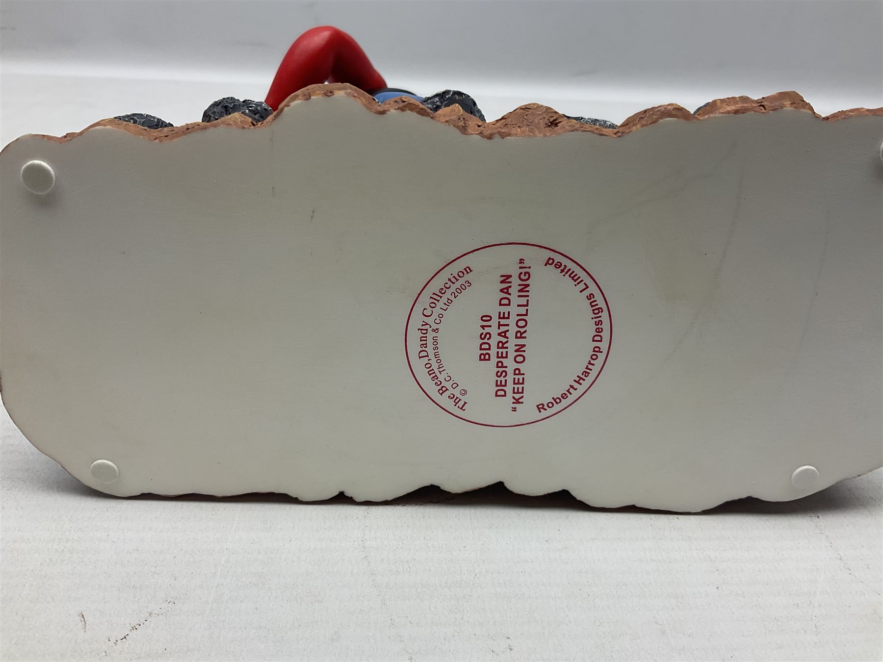 Ten Robert Harrop figures from the Beano Dandy collection, comprising Desperate Dan Keep on Rolling BDS10, Hank From The Three Bears BD37, Desperate Dan CBD15, Little Plum CBD23, 'Erbert CBD16, Fatty CBD08, Babyface Finlayson CBD06, Roger the Dodger CBD04, Beryl the Peril CBD17 and Collectors Plaque BDCP, all with boxes