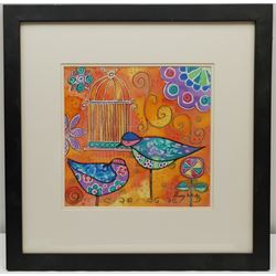 Penny Wicks (British 1949-): 'Birds of a Feather', batik signed 25cm x 26cm