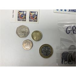 Coins and banknotes, including approximately 45 face value of Euros, various Swiss and Icelandic coins, Canada one dollar banknote etc