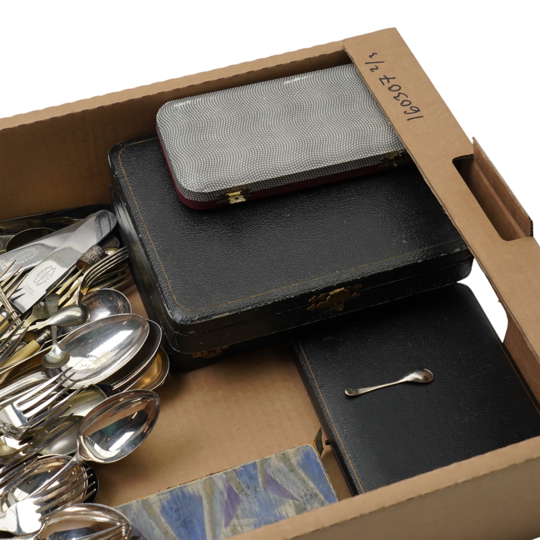 Quantity of assorted plated cutlery and bone handled knives