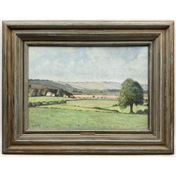 Frederick 'Fred' Hall (British 1860-1948): 'West Storrington - Sussex', oil on canvas laid on to board, signed and titled verso 38cm x 55cm