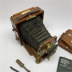 Lancaster Camera - mahogany and brass cased, 'The 1901 Instantograph Patent', lens with see-saw shutter, two additional plates