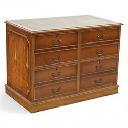 Traditional design mahogany four-drawer filing cabinet, with an inset green leather top