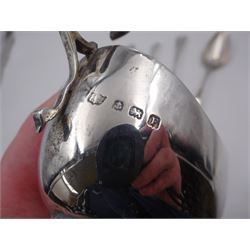 Pair of Georgian silver Old English pattern spoons, hallmarked Thomas Wallis II, London 1791, together with a silver sauce boat, silver cream jug and two other silver spoons, all hallmarked 