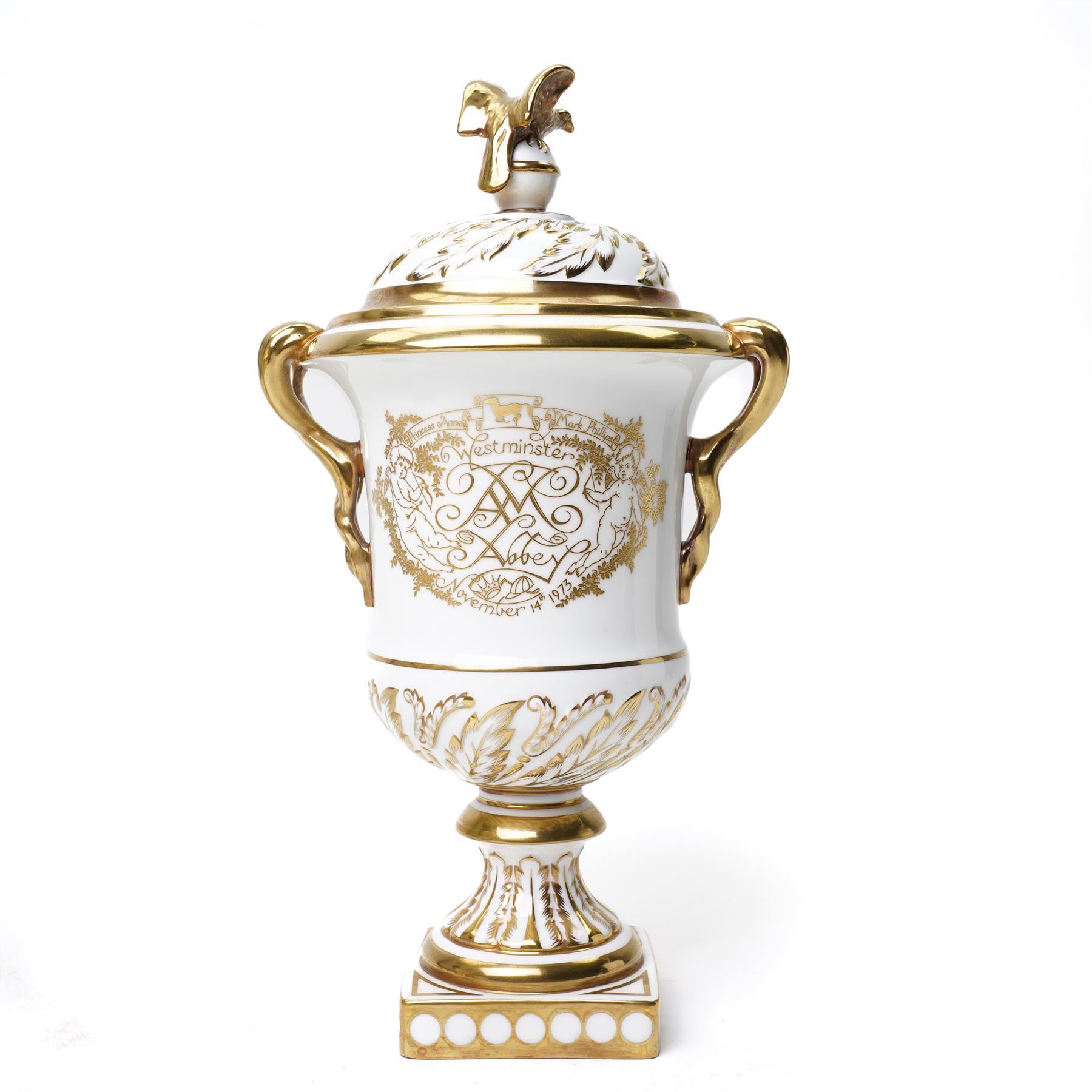 Two Coalport Eagle commemorative vases, painted with scenes depicting a Thomas Gainsborough portrait and Westminster Abbey, both limited edition 4/100 and 41/100, with printed marks to base, H32cm