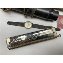 Brass telescope, together with Zenith 7 x 50 field binoculars, two polaroid cameras and other cameras and equipment 