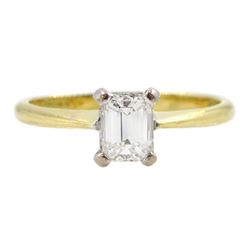 18ct gold single stone emerald cut diamond ring, London 2000, diamond approx 0.50 carat