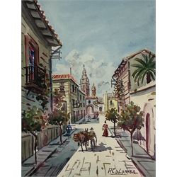 A Colomer (Continental mid 20th century): Continental Street Scene with Donkey and Figures, watercolour signed 28cm x 22cm