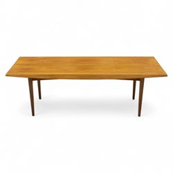 Gordon Russell - mid 20th century mahogany and teak coffee table, chamfered sides and tapered legs