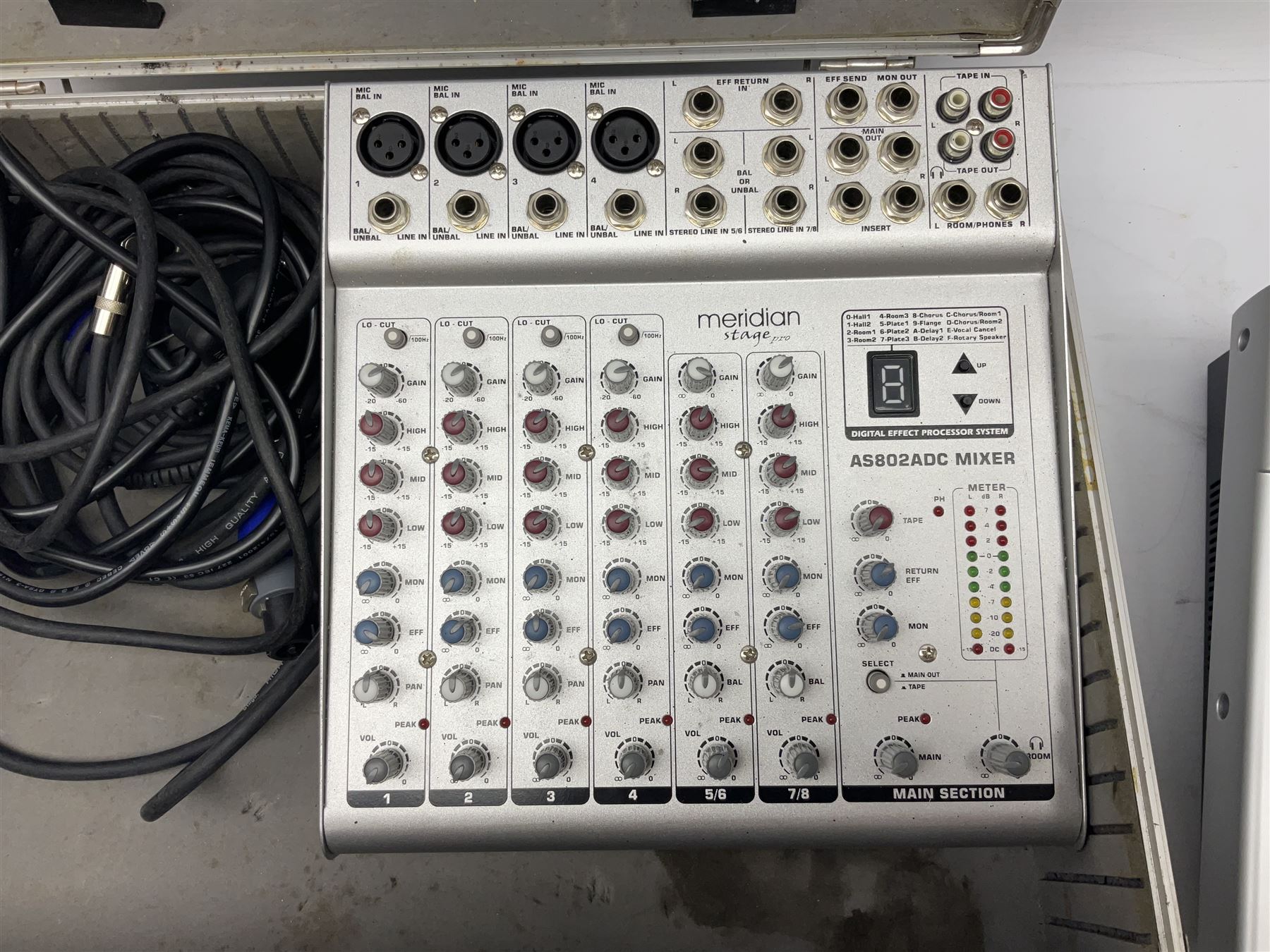 Meridian stage pro AS802ADC mixer, housed in a hard case, Xenyx X1222USB mixer and a Citronic CSL-10 mixing console, boxed (3)