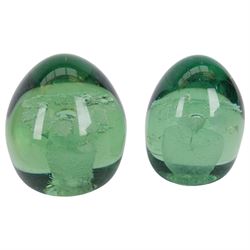 Four Victorian green glass dump paperweights with floral sulphur inclusions, tallest H12cm