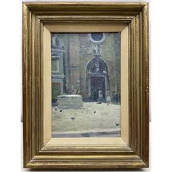 Ken Howard RA (British 1932-2022): 'Venice Campo dei Frari', oil on board signed, titled verso with artist's address 22cm x 14cm