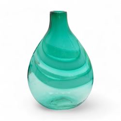 Art Nouveau style blue and white glass vase, of baluster form with elongated neck, the decorative green stems leading towards a petal shaped rim, H29cm; together with four similar art glass vases, tallest H36cm (5)