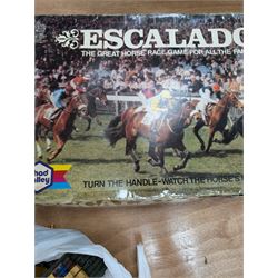 Kay of London table top skittles game, collection of plastic toy figures including Britains examples and a boxed Chad Valley Escaldo game