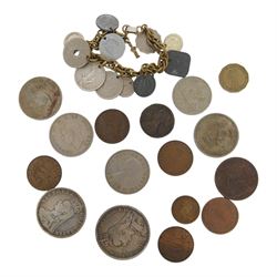 Queen Victoria 1889 silver one crown and double florin coins, and a small group of further...