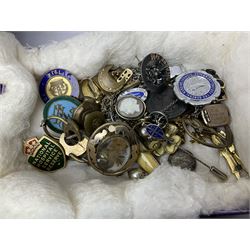 Two compact mirrors, ladies Rotary wristwatch and a collection of Victorian and later costume jewellery, including brooches, earrings, enamel badges and other collectables