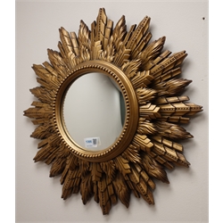  Gilt finish sunburst circular mirror, D50cm  