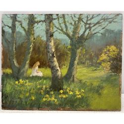 William Burns (British 1923-2010): 'Spring in my Garden', oil on board signed, titled verso 21cm x 26cm (unframed) Provenance: Direct from the family of the artist. Notes: Born in Sheffield in 1923, William Burns RIBA FSAI FRSA studied at the Sheffield College of Art before the outbreak of the Second World War, during which he helped illustrate the official War Diaries for the North Africa Campaign, and was elected a member of the Armed Forces Art Society. On his return, he studied architecture at Sheffield University and later ran his own successful practice, being a member of the Royal Institute of British Architects. However, painting had always been his self-confessed 'first love', and in the 1970s he gave up architecture to become a full-time artist, having his first one-man exhibition in 1979.