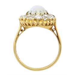 Early 20th century opal and old cut diamond cluster ring, stamped 18ct Plat, total diamond weight approx 1.00 carat